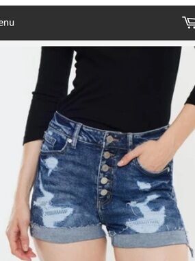 KanCan Button-Up Dark Distressed Denim Shorts pintuck Insert 9 NWOT Sk009477